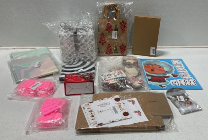 (1) Lighted Gift Box Christmas Decoration, (2) Bags Of Christmas Fondant Molds, (1) Package Of Christmas Cookie Boxes, (1) 12 Pack Of Christmas Paper Bags And More