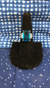 Size 8 Blue Topaz Emerald Cut .925 Ring