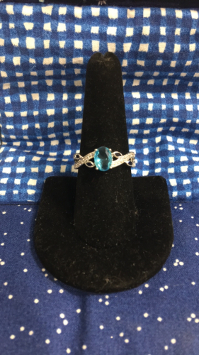 Size 9 Blue Topaz and Small blue Sapphire Ring