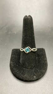 Size 10 Faceted Auqamarine Round Cut Ring