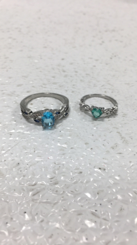 Size 10 Blue Topaz Ring And Size 5 Green Topaz Heart Cut