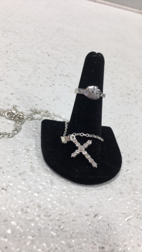 Size 5 1/2 Diamond Ring And Cross Necklace