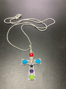 Multicolored Gemstone Cross Necklace