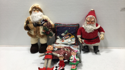 (2) Festive Pillows (3) Elves With (2) Santa&rsquo;s