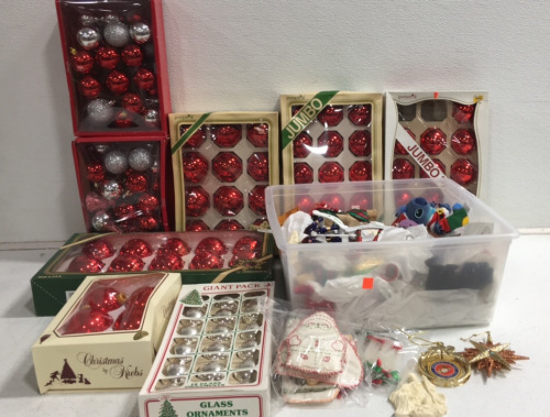 (8) Boxes Ball Ornaments, (1) Storage Box of Assorted Ornaments