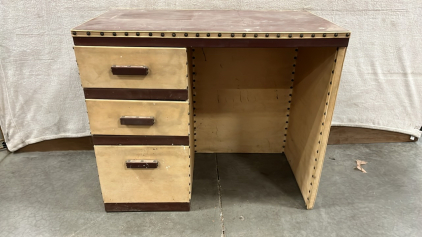 VINTAGE LEATHER COVERED DESK ( 36” x 20 1/2” 31”)