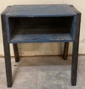 (1) BLACK AND BLUE WOODEN DESK (23X23”)