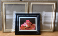 (2) 10”X13” PICTURE FRAMES, (1) FRAMED PICTURED ROSE