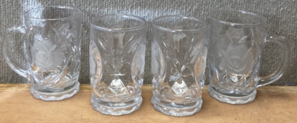 (4) MIKASA CRYSTAL FLORAL ROSE PEARLS COFFEE/TEA MUGS