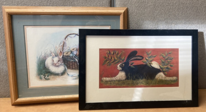 TWO FRAMED BUNNY RABBIT PRINTS
