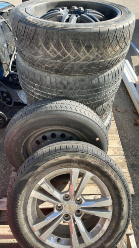 (2) NITTO TIRES AND (2) BRIMESTONE TRIES ( ALL SAME WHEEL) (2) SPARE TIRES