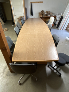 EXTRA LONG CONFERENCE TABLE (16’x4.5’) WITH 10 CHAIRS PLUS A KNEELING SEAT CHAIR