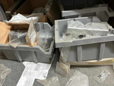 NUMEROUS TUBS AND BOXES OF HARDWARE FOR DOORS & WINDOWS (SHELVING NOT INCLUDED)