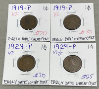 (8) Wheat Pennies Dated Between 1919-1939, (2) Nickels Dated 1943-1944, (2) 90% Silver Dimes Dated 1946-1948 - 2