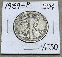 (1) 1939-P Walking Liberty Half Dollar, (1) 1942 Walking Liberty Half Dollar - 3