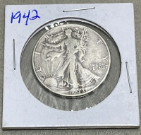 (1) 1939-P Walking Liberty Half Dollar, (1) 1942 Walking Liberty Half Dollar - 4