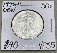 (1) 1927-S Walking Liberty Half Dollar, (1) 1946-P Walking Liberty Half Dollar OBW - 3