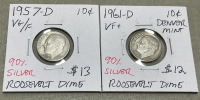 (8) Wheat Pennies Dated Between 1917-1938, (2) Buffalo Nickels Dated 1920-1936, (2) 90% Silver Dimes Dated 1957-1961 - 6