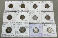(8) Wheat Pennies Dated Between 1919-1939, (2) Nickels Dated 1943-1944, (2) Dimes Dated 1946-1966