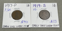 (4) Wheat Pennies Dated Between 1917-1936, (5) Nickels Dated 1912-1945, (2) Dimes Dated 1947 - 2