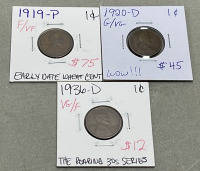 (4) Wheat Pennies Dated Between 1917-1936, (5) Nickels Dated 1912-1945, (2) Dimes Dated 1947 - 3