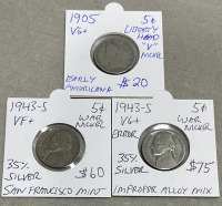 (7) Wheat Pennies Dated Between 1919-1937, (3) Nickels Dated 1905-1943, (2) Dimes Dated 1946-1963 - 4