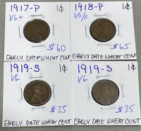 (8) Wheat Pennies Dated Between 1917-1939, (2) Nickels Dated 1943, (2) Dimes Dated 1946-1946 - 2