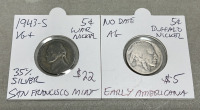 (8) Wheat Pennies Dated Between 1917-1939, (2) Nickels Dated 1943, (2) Dimes Dated 1946-1946 - 4