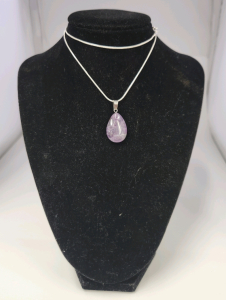 Purple Amethyst Gemstone Teardrop. 925 Necklace