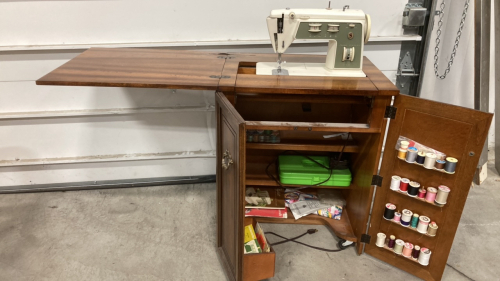 Sewing Table and Cabinet w/ Assorted Notions -SP8