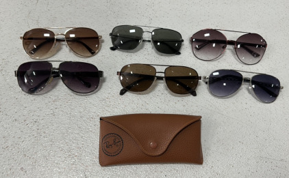 (6) Pairs Of Aviator Style Sun Glasses, (1) Ray Bans Glasses Case