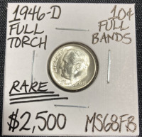 1946-D MS68FB RARE Full Bands Silver Dime