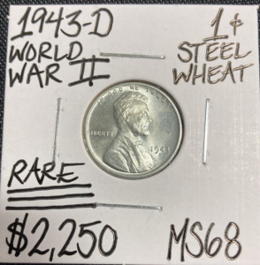 1943-D MS68 RARE WWII Gem Steel Penny
