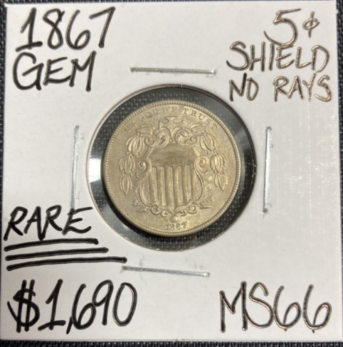 1897 MS66 RARE Gem No Rays Shield Nickel