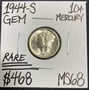 1944-S MS68 RARE Gem Silver Mercury Dime