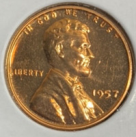 1957 Choice Proof Wheat Copper Penny - 3