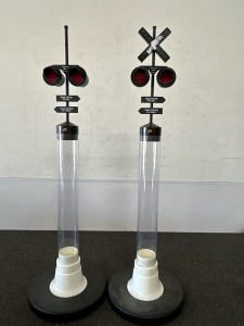 2 RAILROAD LIGHT UO COIN BANKS WITH SOUND EFFECTS (BOTH WORK)