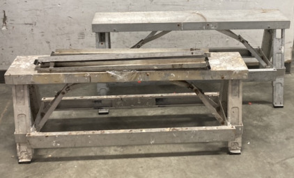 (2) METAL WORK BENCHES 4FT X 9.5&rdquo; X 22&rdquo;