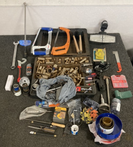 CRAFTSMAN TOOL BOX WITH TWO SAWS, TWO MALLETS, (1) TORQUE WRENCH, BI METAL HOLE SAWS, SCREWDRIVERS, SOCKETS, AND MORE