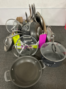 LARGE AELECRION OF POTS AND PANS IN VARIOUS SIZES