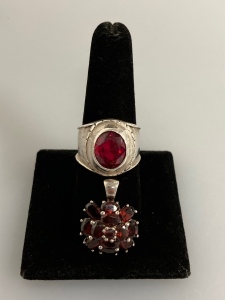 .925 Silver/ Ruby Ring And Pendant