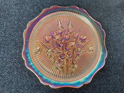 Jeanette C. G. 12” Wide Marigold Plate Iris And Herrigbone