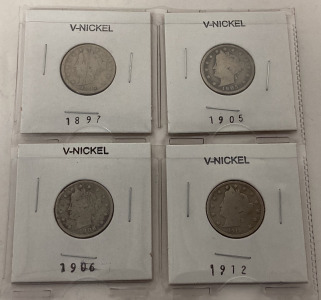 1897-1912 V-NICKELS IN GOOD CONDITION