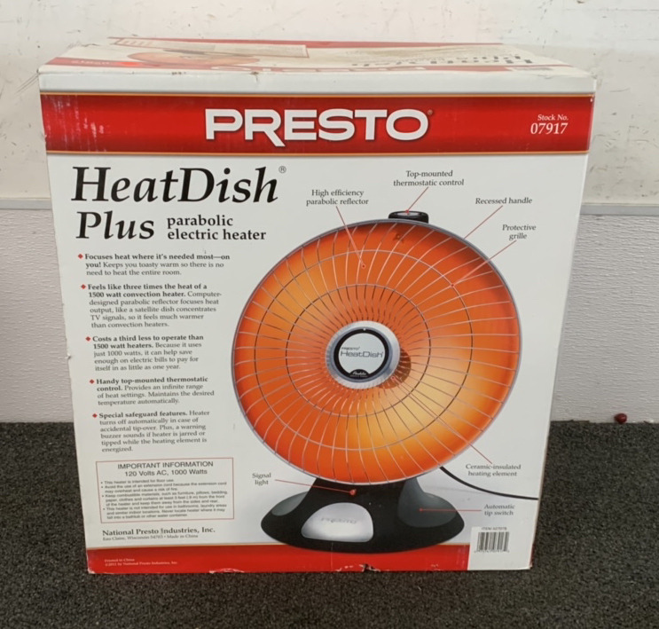 (1) PRESTO HEAT DISH PLUS PARABOLIC ELECTRIC HEATER (POWERS ON)