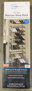 MAIN STAYS 10 TIER NARROW SHOE RACK
