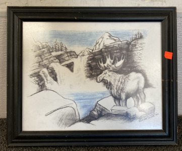 FRAMED MOOSE DRAWING