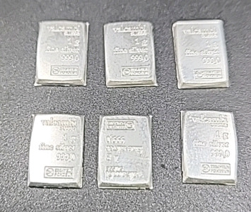 (6) Valcambi Suisse 1-Gram 999,0 Fine Silver Bars