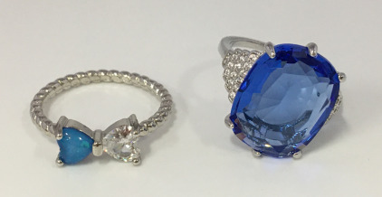 (1) .925 Silver & Blue Cocktail Ring Sz9 (1) Beautiful Silver Tone &ldquo;Bow&rdquo; Ring Sz 9 (Clear & Blue)