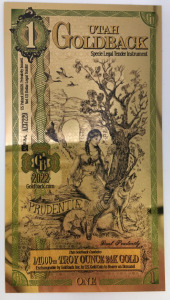 1 Utah Goldback Aurum 24kt Gold Foil Note 1/1000 OZ .999 Fine Gold