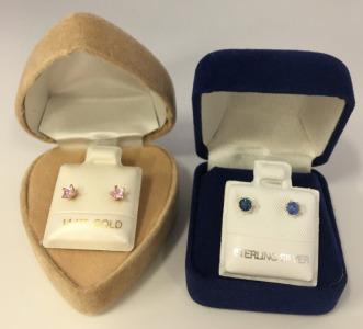 (1) 14K Gold Pink Cubic Zirconia Earrings (1) .925 Sterling Silver & Sapphire .4ct Earrings